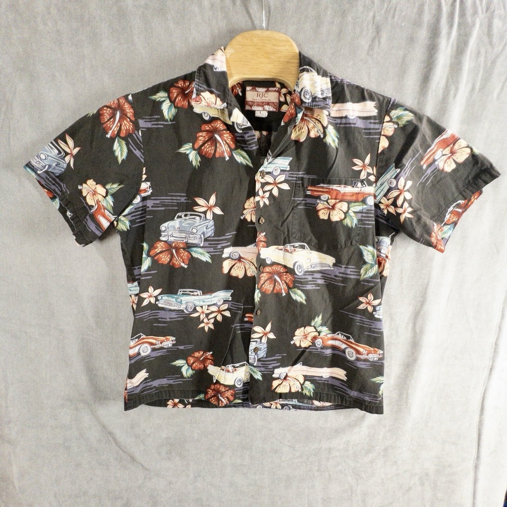 RJC Mens Large Hawaiian Shirt Resort Beach Cruise Vacation Made In USA Hot Rods